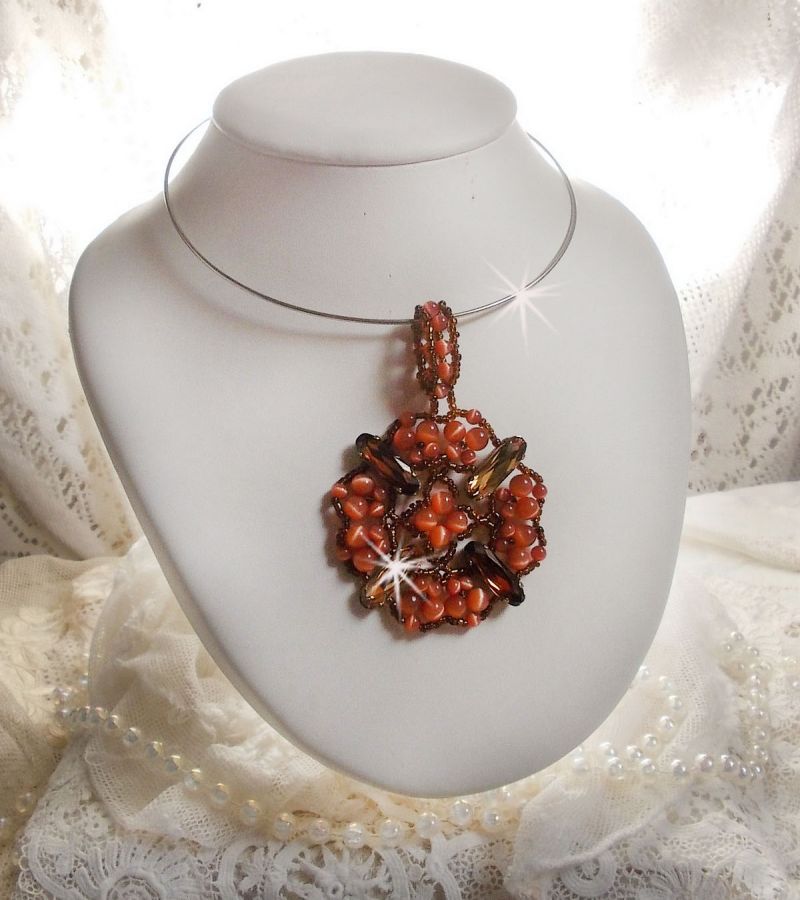 Herfst hanger ketting met Swarovski kristallen en kattenoog glazen kralen