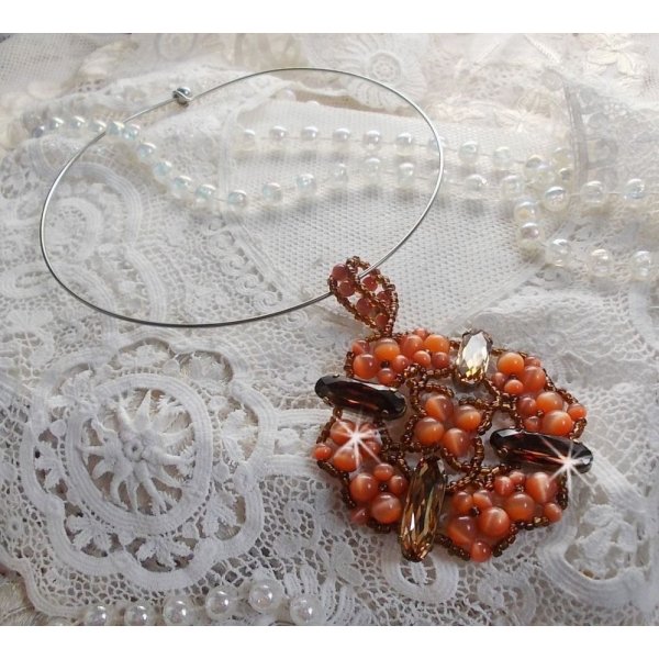 Herfst hanger ketting met Swarovski kristallen en kattenoog glazen kralen