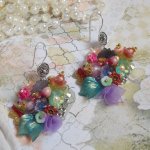 BO Lente Chic Krans gemaakt met diverse bloemen, Murano parels, kristallen, diverse accessoires en oorhaken in Zilver 925/1000