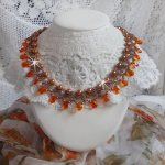 Amber halsketting met Swarovski kristallen parels en facetgeslepen glasdruppels