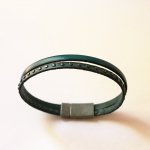 Duoarmband in blauw leer voor heren met studs