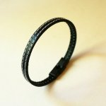Zwarte leren riem met dubbele witte stiksels Verstelbare tailleband