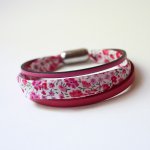 Damesarmband trio leer & vrijheid roze bloemen 