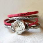Horloge verzilverde dubbele lederen band kralen kleurkeuze aan te passen 