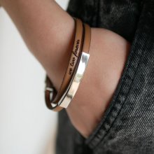 Metalen staafarmband in leer, dubbele draai 