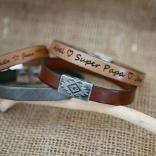 Lederen armband met etnische magnetische sluiting om te personaliseren