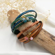 Lederen duo armband met parel hanger te personaliseren