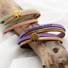 Lederen armband in duo van kleuren, personaliseerbaar met gouden cabochon Levensboom