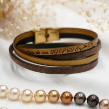 Dubbele lederen armband vintage bruin en een kleur naar keuze te personaliseren door gravure
