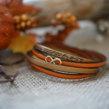 Gouden armband met oneindigheidssymbool in 2 leren om te personaliseren  