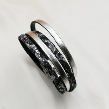 Zwart zilverleren band met glitter om te personaliseren