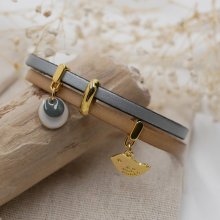 Leren duo-armband met gouden lovertjes en vogelbedels