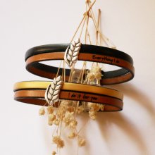 Leren duo armband en aanpasbare tarwe oorlus, man en vrouw tarwe bruiloft