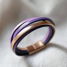 Multi-lederen manchetarmband in violet- en roségoudkleuren