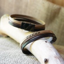 Vintage bruin lederen manchet armband voor mannen, aanpasbaar door gravure 