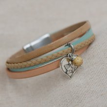 Multi-lederen dames manchet armband Zand beige hanger naar keuze
