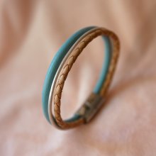 Beige en turquoise manchet armband