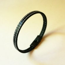 Zwarte leren riem met dubbele witte stiksels Verstelbare tailleband