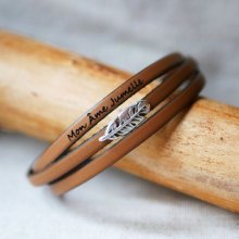 Boheemse lederen armband voor vrouwen met een veer design, 3 beurten, aanpasbaar