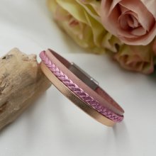 Roze gelamineerd leer en perzik manchet armband, aanpasbaar