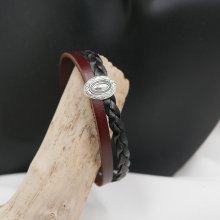 Medaillon armband duo zwart en bruin vintage geweven leer met magnetische sluiting