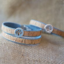Levensboom armband op kurk en Jean's katoen in enkele, dubbele of driedubbele twist