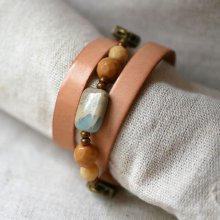 Lederen en beige parels armband voor vrouwen om te personaliseren 