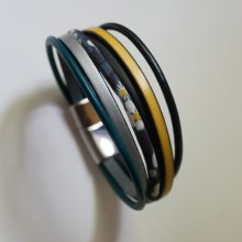 Meerrijige lederen en antracietgrijze Liberty koord manchet armband