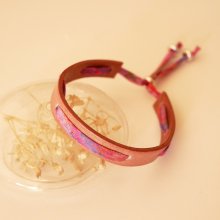 Florâme armband met bevrijd Polly lint op oudroze leer