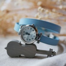 Hemelsblauw dubbel tour lederen horloge
