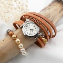 Zilveren multi-turn leren armband met verstelbare sluiting