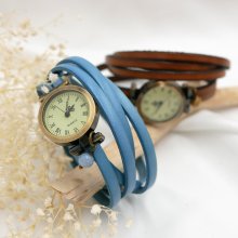 Vintage multi-turn leren horloge met verstelbare sluiting