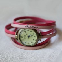 Vintage horloge met bronzen wijzerplaat en aangepaste driedubbele lederen band.