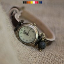 Horloge met lavasteenbedel en lederen band naar keuze