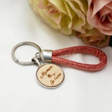 Gepersonaliseerde gegraveerde houten cabochonsleutelhanger en touwlus in verschillende kleuren