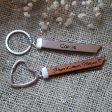Dubbele platte leren sleutelhanger om te personaliseren met een naam, telefoon of boodschap