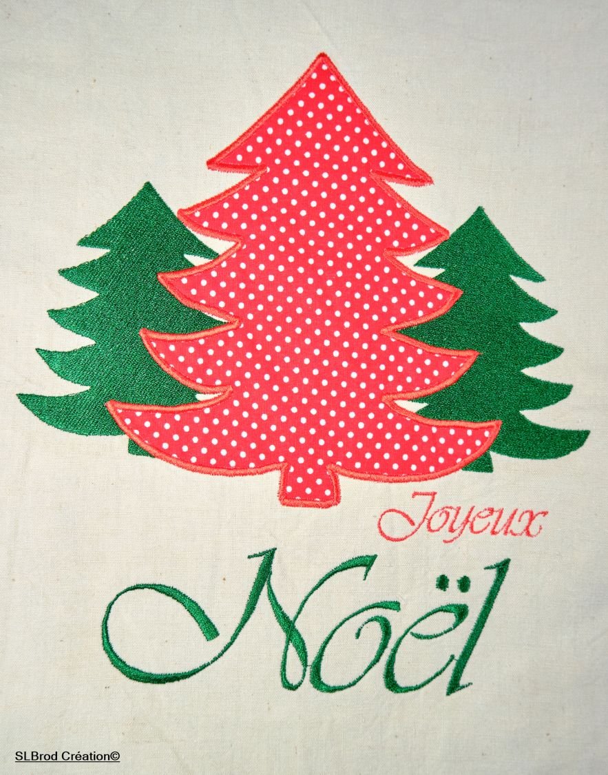 Kersttas groot formaat dennenboom rood appliqué