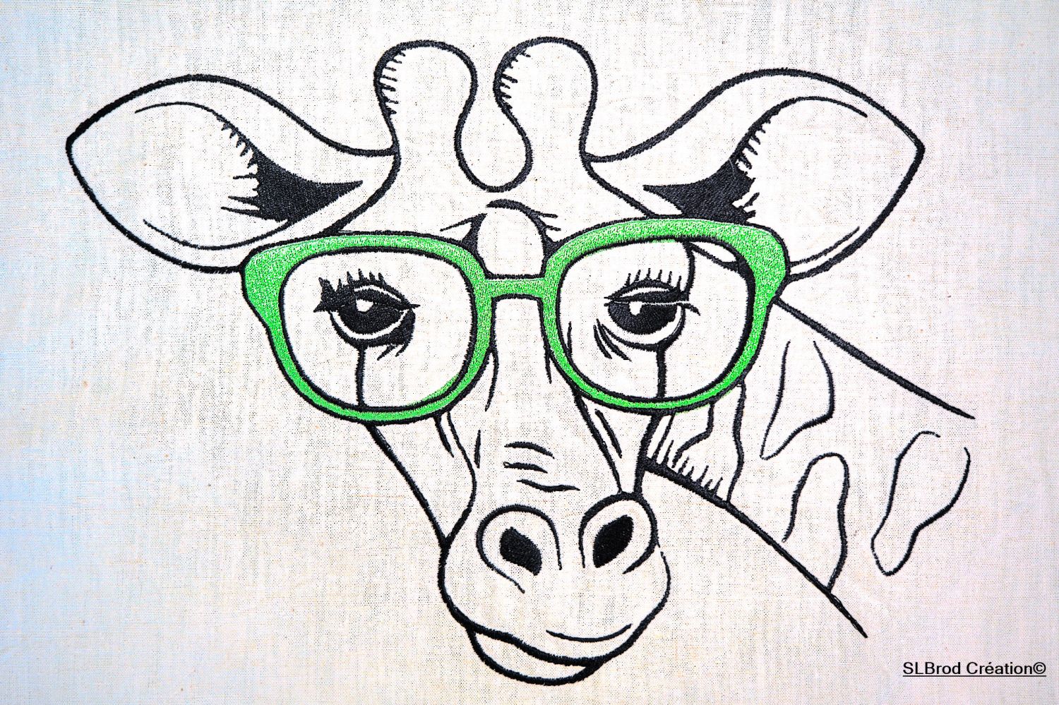 Geborduurde draagtas giraffe groene bril personaliseerbaar