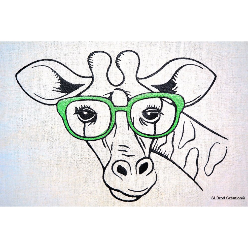 Geborduurde draagtas giraffe groene bril personaliseerbaar