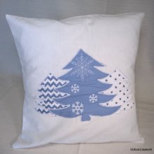 Kussenhoes Blauwe sparren in appliqué