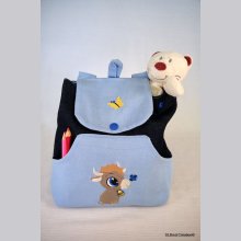 Kinderrugzak met geborduurde hemelsblauwe stier, personaliseerbaar