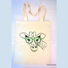 Geborduurde draagtas giraffe groene bril personaliseerbaar