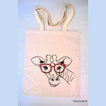 Geborduurde draagtas giraffe rode bril personaliseerbaar
